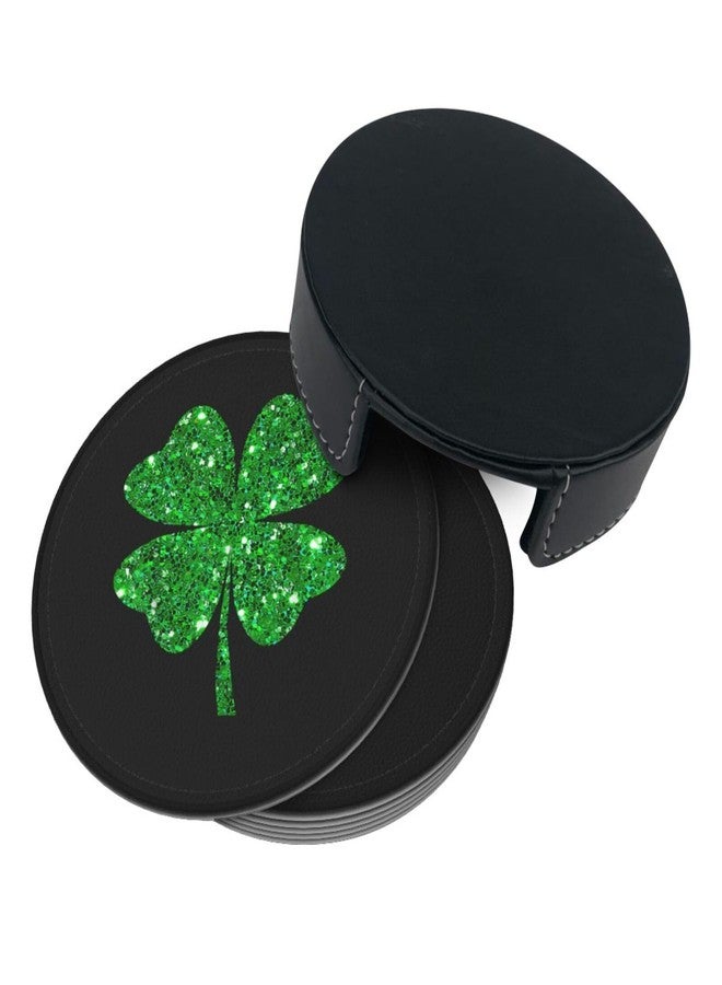 ASYG 6 Pcs St. Patrick's Day Cute Lucky Shamrock Coaster Set with Holder 4 inch Green Coasters Drink Bar Coasters Cute Table Coasters - Image 5